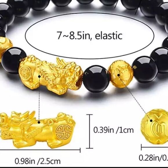 💜 Brown Obsidian Feng Shui Wealth Charm Bracelet - Picture 3 of 6